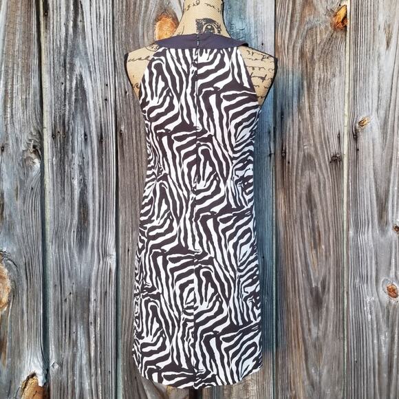 Zebra Print Dress LOFT Size 0 Brown White Stretch Sleeveless Beaded Collar - Picture 4 of 9